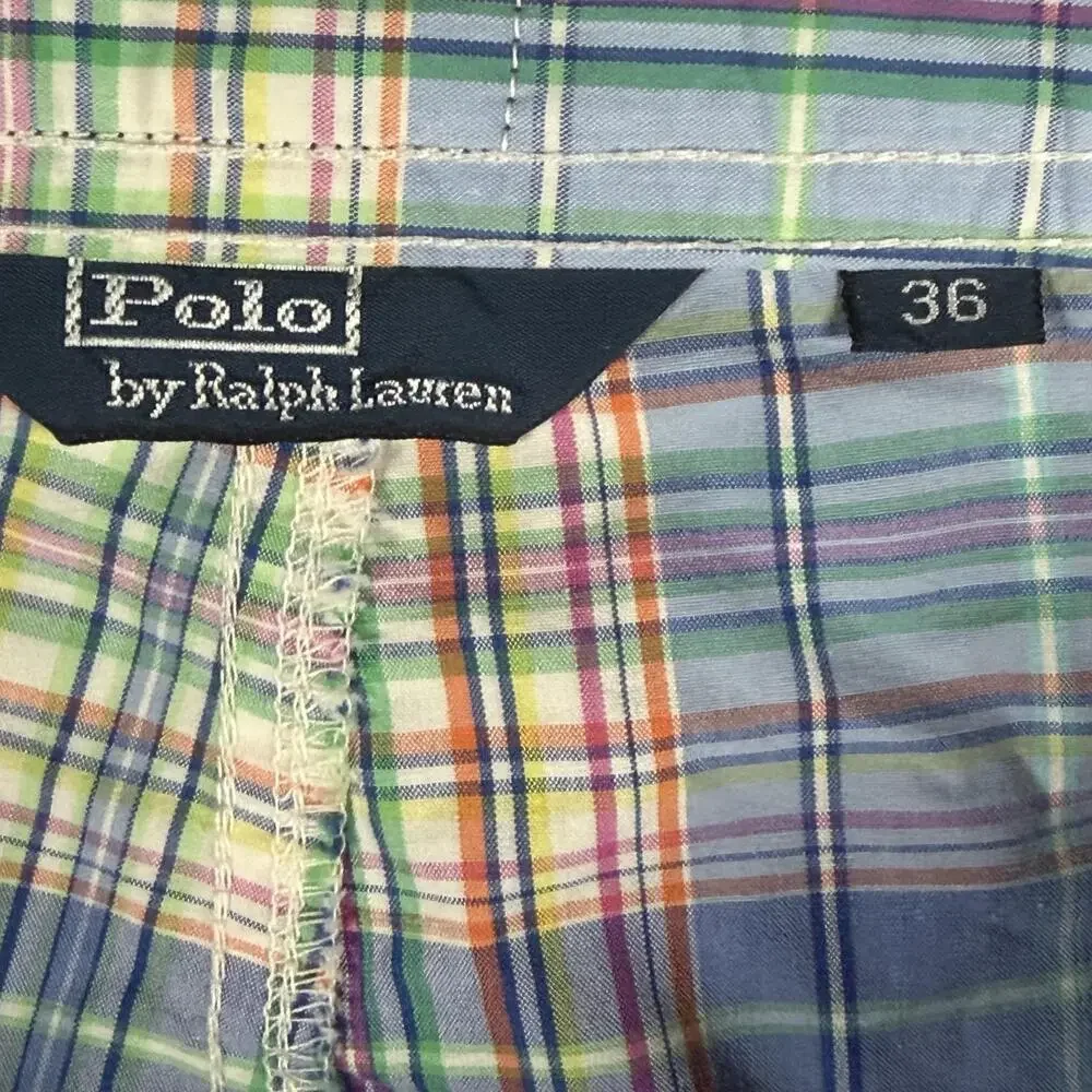 Polo Ralph Lauren Mens 36 Madras Plaid Cargo Board Shorts Swim Trunks Y2K Resort